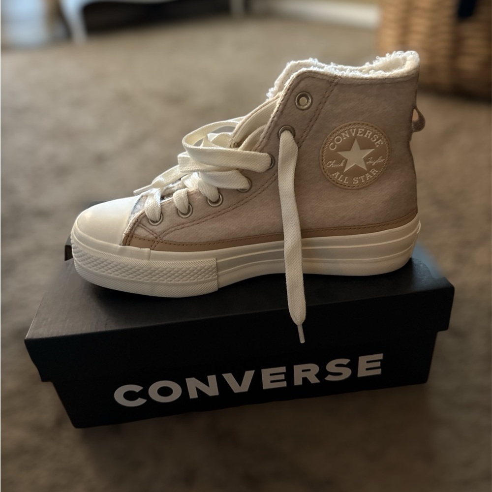 Converse High-Top Sneakers in Beige and White